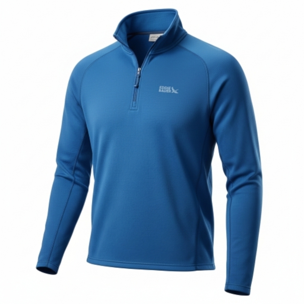 EDDIE BAUER Blue Grid Fleece 1/2 Zip Pullover – performance thermal midlayer – L